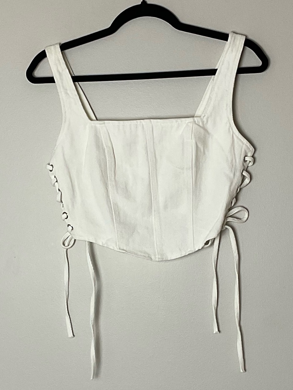 Altar'd State White Denim Lace-Up Corset Crop Top Festival Western Couquett M